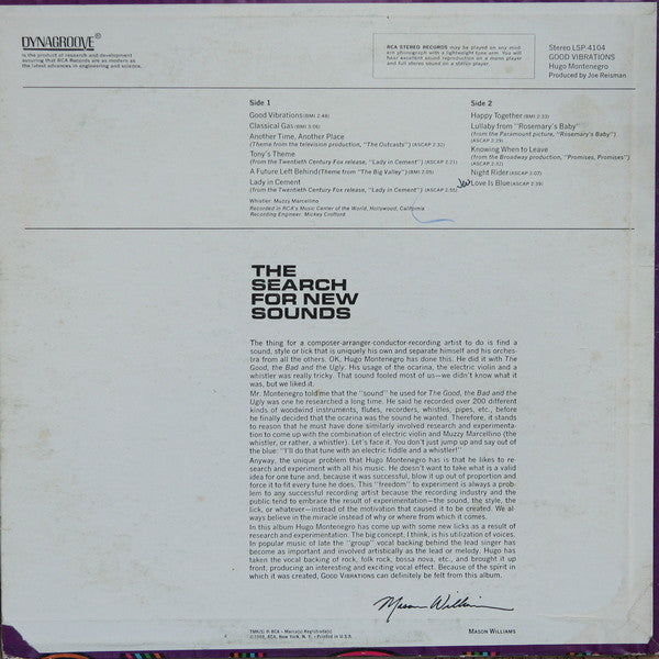 Hugo Montenegro : Good Vibrations (LP, Album, Ind)