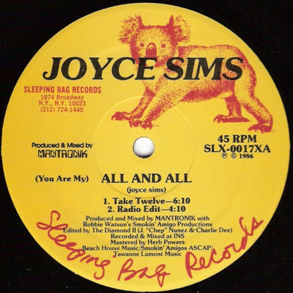 Joyce Sims : (You Are My) All And All (12", Gen)