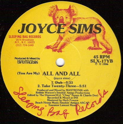 Joyce Sims : (You Are My) All And All (12", Gen)