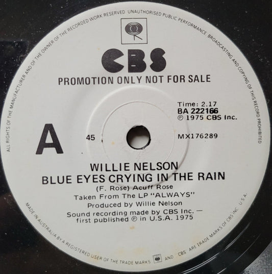 Willie Nelson : Blue Eyes Crying In The Rain  (7", Single, Promo)