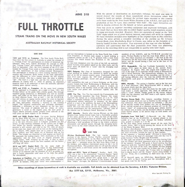 No Artist : Full Throttle: Steam On The Move In N.S.W. (LP)