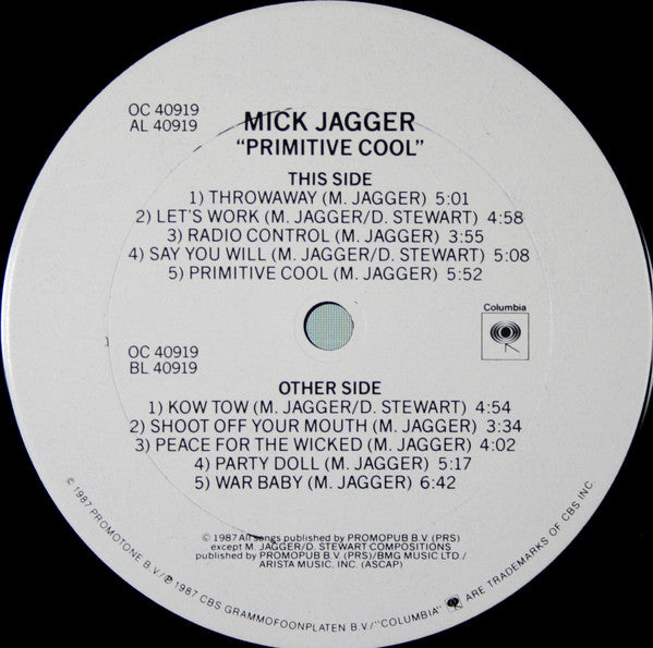 Mick Jagger : Primitive Cool (LP, Album, Whi)