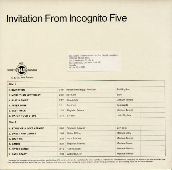 Incognito Five : Invitation From Incognito Five (LP)