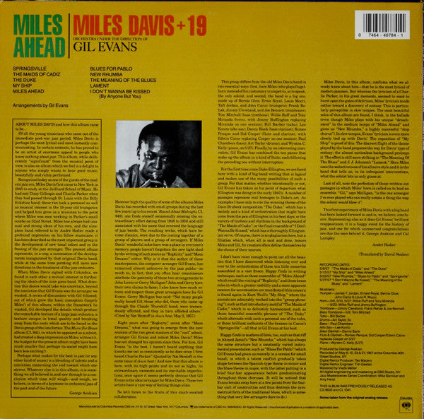 Miles Davis + 19, Gil Evans : Miles Ahead (LP, Album, RE, RM)
