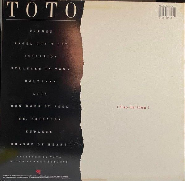 Toto : Isolation (LP, Album, Pit)