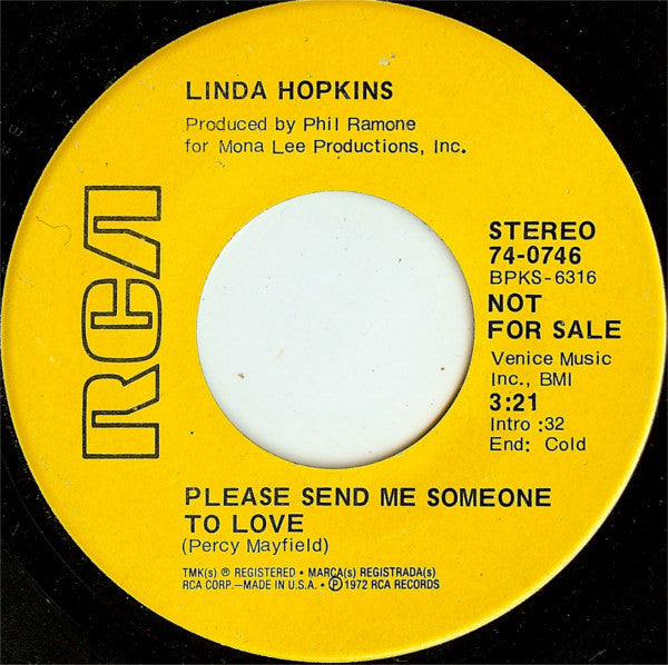 Linda Hopkins : Please Send Me Someone To Love / Shake A Hand (7", Promo)
