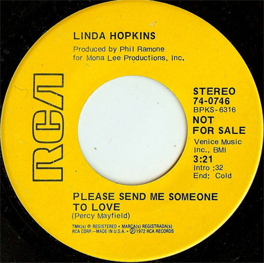 Linda Hopkins : Please Send Me Someone To Love / Shake A Hand (7", Promo)