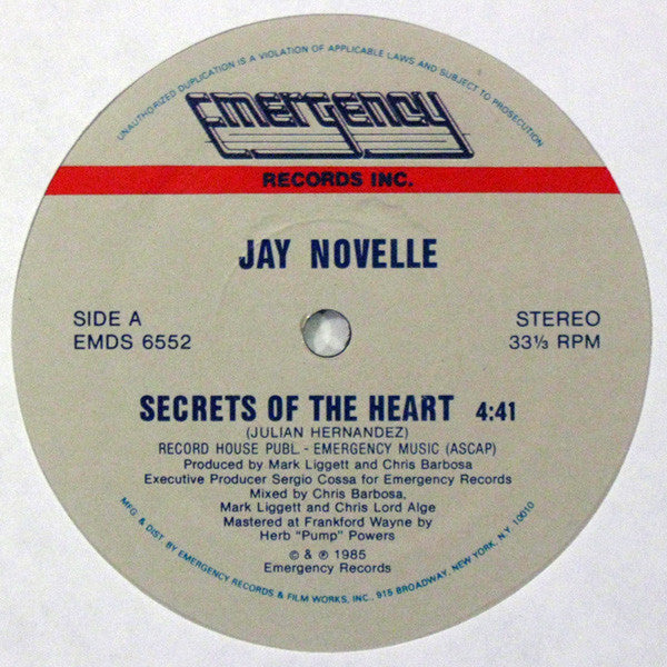 Jay Novelle : Secrets Of The Heart (12", Single)