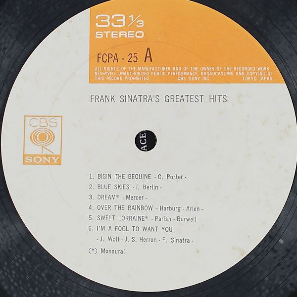 Frank Sinatra : Frank Sinatra's Greatest Hits (LP, Comp, Mono, Club)