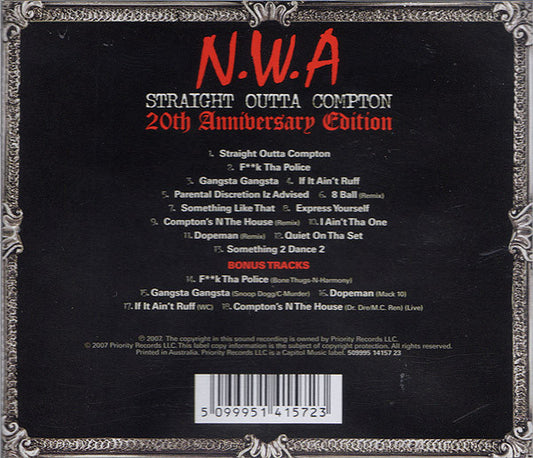 N.W.A* : Straight Outta Compton (20th Anniversary Edition) (CD, Album, RE, RM, Reg)