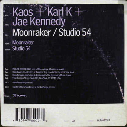 Kaos + Karl K + Jae Kennedy : Moonraker / Studio 54 (12")