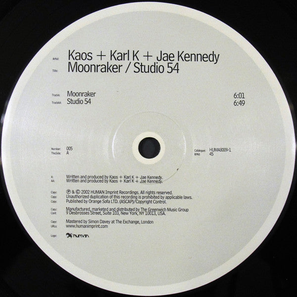 Kaos + Karl K + Jae Kennedy : Moonraker / Studio 54 (12")