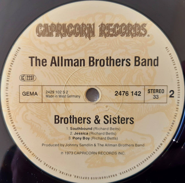The Allman Brothers Band : Brothers And Sisters (LP, Album, RE, Son)
