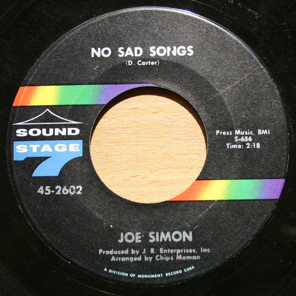 Joe Simon : No Sad Songs / Come On And Get It (7", Pit)