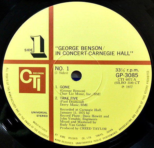 George Benson : In Concert - Carnegie Hall (LP, Album)