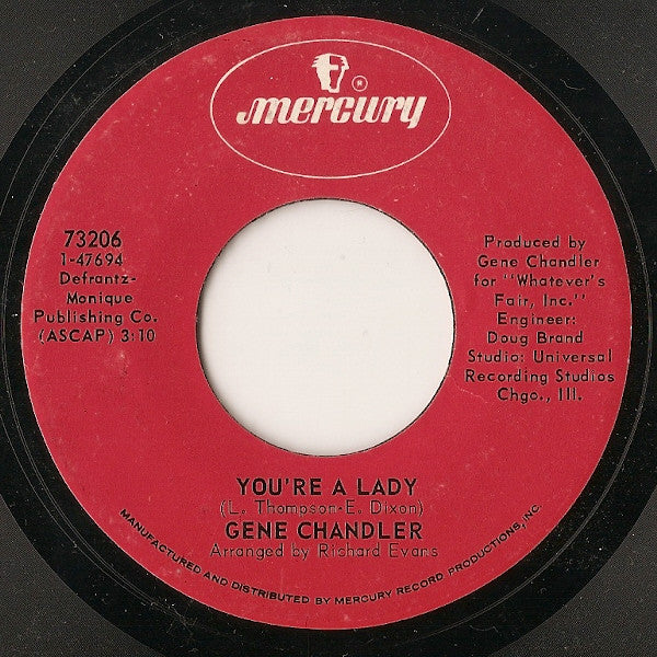 Gene Chandler : You're A Lady / Stone Cold Feeling (7", Single)