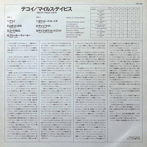 Miles Davis : Decoy (LP, Album, Promo, Gat)