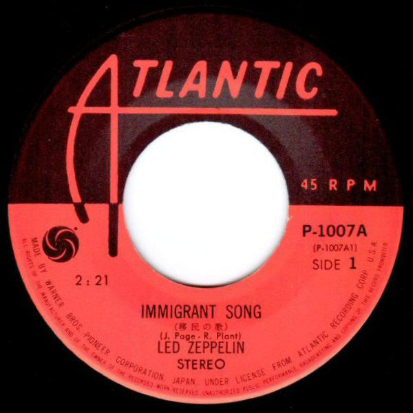 Led Zeppelin = レッド・ツェッペリン* : Immigrant Song = 移民の歌 (7", Single, ¥40)