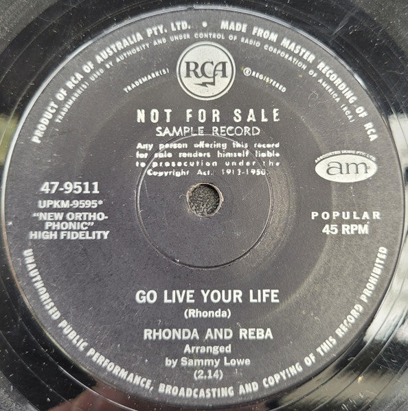 Rhonda And Reba* : Go Live Your Life / School Of Fools (7", Single, Promo)