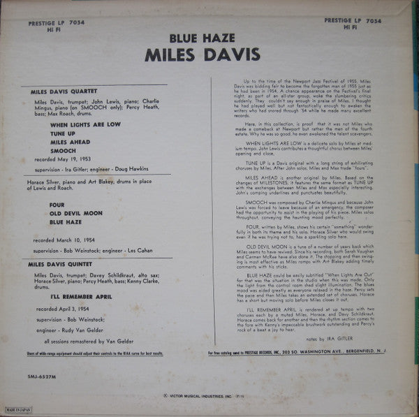 Miles Davis : Blue Haze (LP, Comp, Mono, RE, RM)