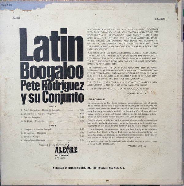 Pete Rodriguez Y Su Conjunto : Latin Boogaloo (LP, Album, Mono)