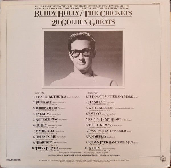 Buddy Holly / The Crickets (2) : 20 Golden Greats (LP, Comp, Mono, Pin)