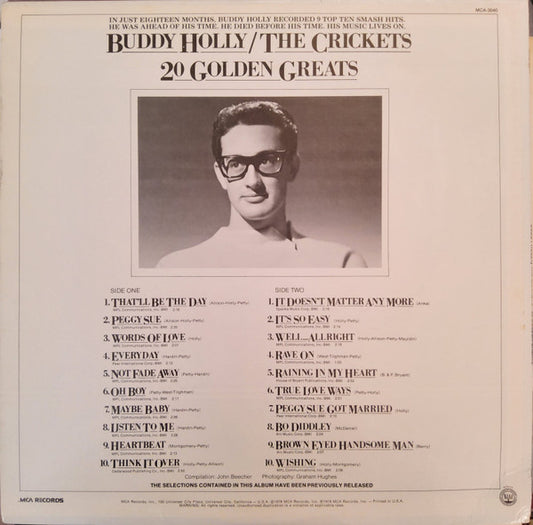 Buddy Holly / The Crickets (2) : 20 Golden Greats (LP, Comp, Mono, Pin)