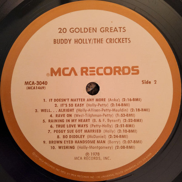 Buddy Holly / The Crickets (2) : 20 Golden Greats (LP, Comp, Mono, Pin)