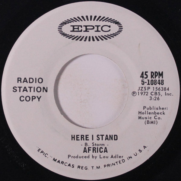 Africa (3) : Here I Stand / Widow (7", Promo)