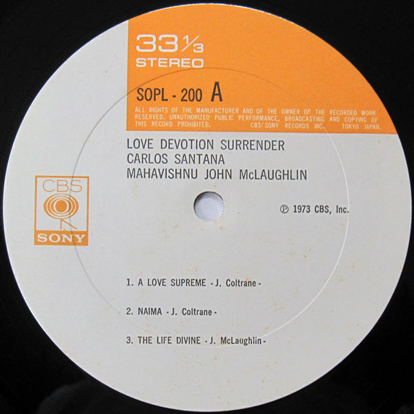 Carlos Santana, Mahavishnu John McLaughlin* : Love Devotion Surrender (LP, Album, Gat)