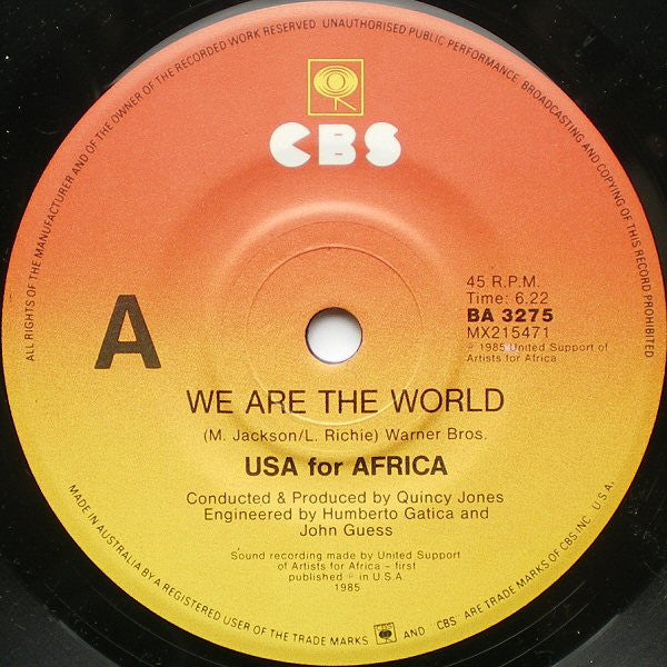 USA For Africa : We Are The World (7", Single)