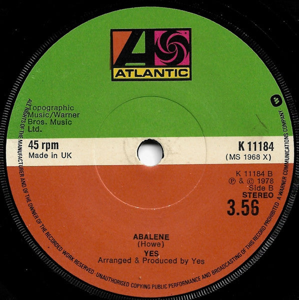 Yes : Don't Kill The Whale (7", Single)