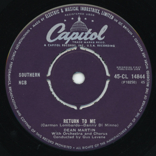 Dean Martin : Return To Me (7", Single)
