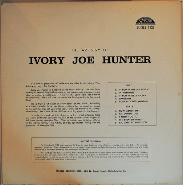 Ivory Joe Hunter / Memphis Slim : The Artistry Of Ivory Joe Hunter (LP)