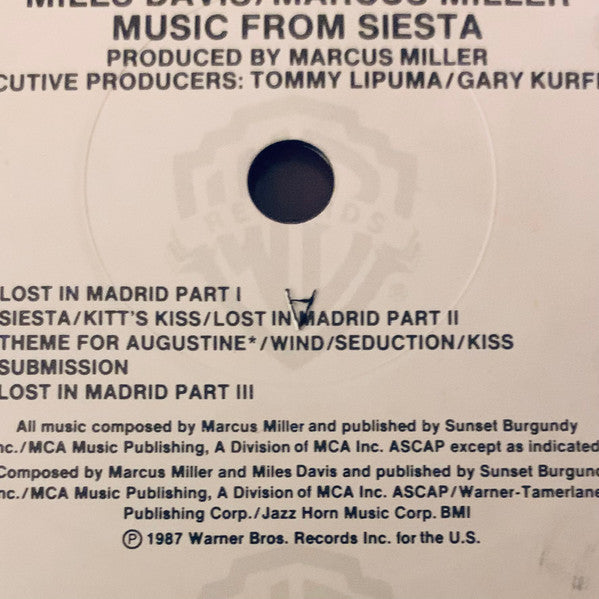 Miles Davis / Marcus Miller : Music From Siesta (LP, Album, All)