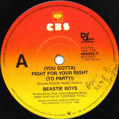 Beastie Boys : (You Gotta) Fight For Your Right (To Party!) (7", Single)