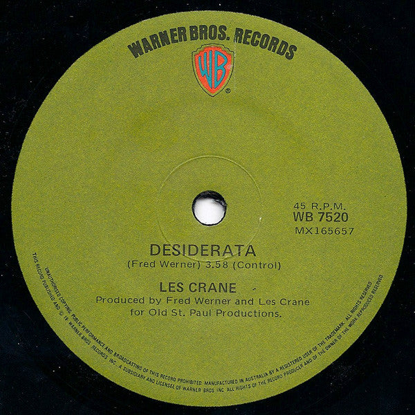 Les Crane : Desiderata / A Different Drummer (7")