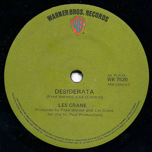 Les Crane : Desiderata / A Different Drummer (7")