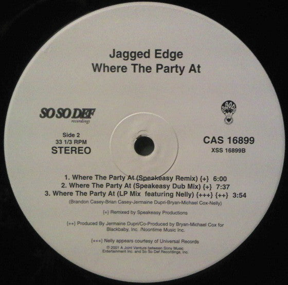 Jagged Edge (2) Featuring Jermaine Dupri, Da Brat, R.O.C., Lil Bow Wow*, Tigah & Nelly : Where The Party At (12", Promo)