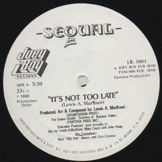 Sequal : It's Not Too Late (12", Promo)