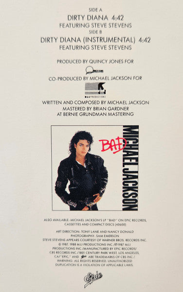 Michael Jackson : Dirty Diana (12", Single)