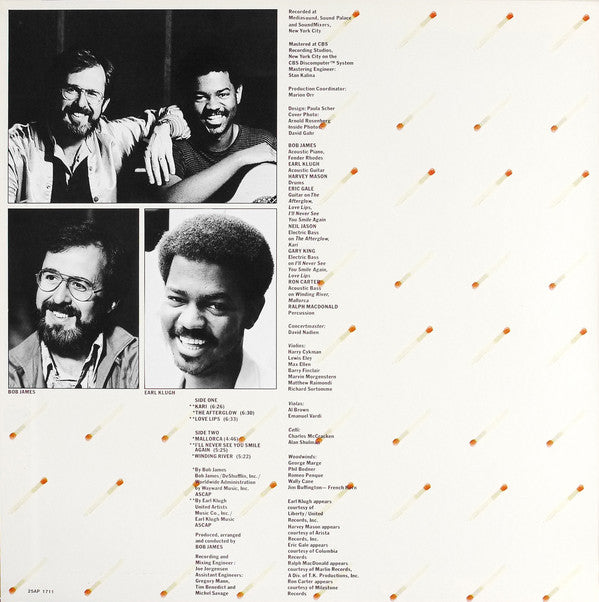 Bob James And Earl Klugh : One On One (LP, Album, Gat)