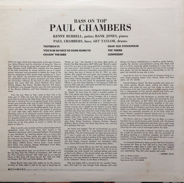 Paul Chambers Quartet : Bass On Top (LP, Album, Mono, RE)