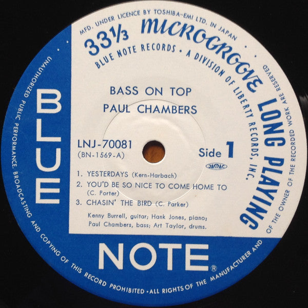 Paul Chambers Quartet : Bass On Top (LP, Album, Mono, RE)