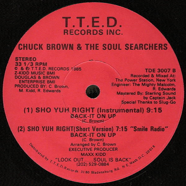 Chuck Brown & The Soul Searchers : Sho Yuh Right (Back-It On Up) (12")