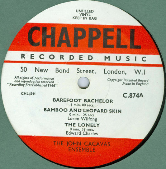 The John Cacavas Ensemble : Barefoot Bachelor ; Bamboo And Leopard Skin ; The Lonely / Western Theme No. 1 ; Western Theme No. 2 (10")