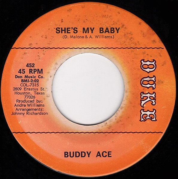 Buddy Ace : She's My Baby / Never Let Me Go (7")