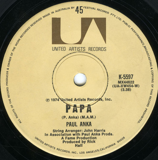 Paul Anka : (You're) Having My Baby (7")