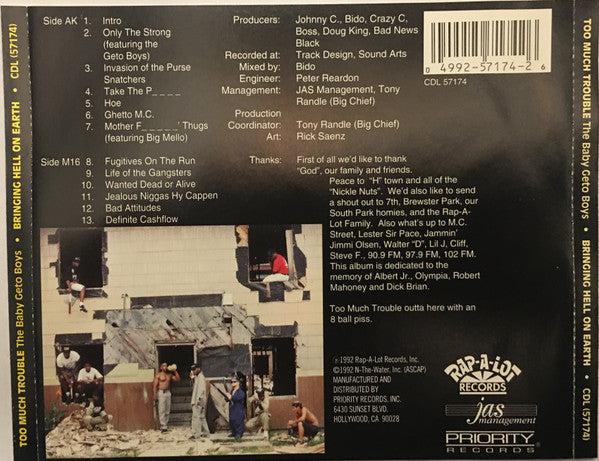 Too Much Trouble = The Baby Geto Boys Featuring The Geto Boys* : Bringing Hell On Earth (CD, Album)