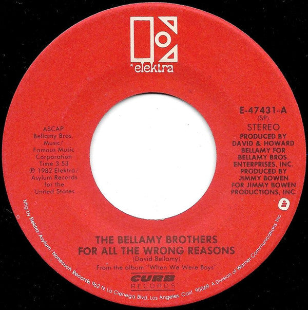 Bellamy Brothers : For All The Wrong Reasons  / This Time (7", Single, Spe)
